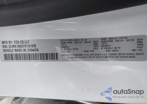 2026 Chrysler Pacifica Select z USA, uszkodzony, nr VIN 2C4RC1BG5TR191326